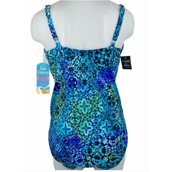 SWIM Solutions Beaded One Piece Blue Tummy Control Swimsuit 8 NWT - Picture 5 of 7
